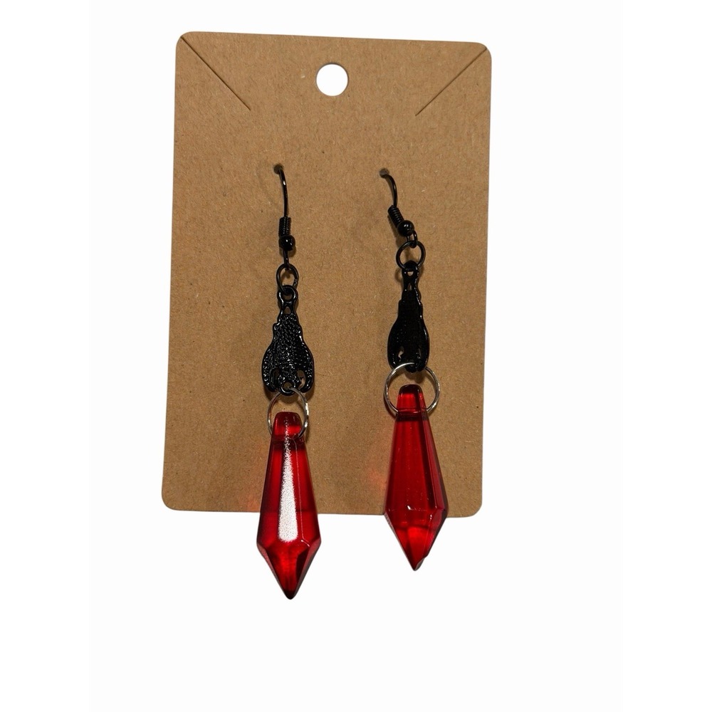 Gothic Red Crystal Drop Earrings Black Filigree‎ Dangle Vampire Alt Jewelry